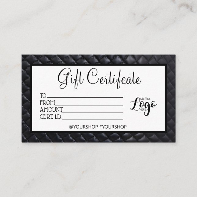 Black quilted Business certificat cadeau marketing (Devant)