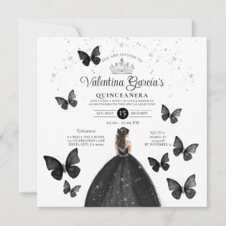Black Quinceañera 15 Anos Buttefly Silberner Glitz Einladung
