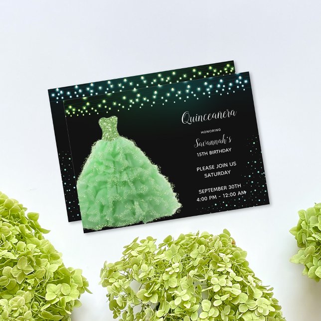 Black Quinceanera Princess Lime Green Goights Ligh Einladung (Von Creator hochgeladen)