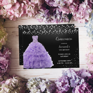 Black Quinceanera Princess Lt Lila Gown Lights Einladung