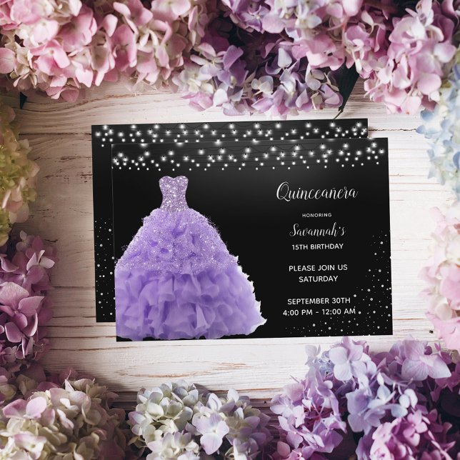 Black Quinceanera Princess Lt Lila Gown Lights Einladung (Von Creator hochgeladen)