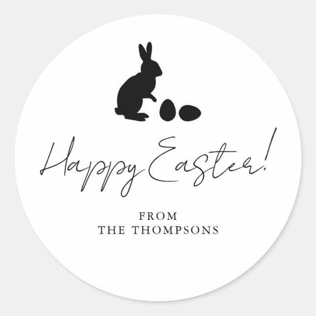 Black Rabbit And Eggs Silhouette Happy Easter Runder Aufkleber (Vorderseite)