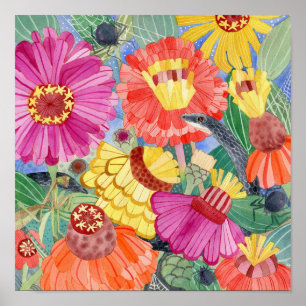 Black Racer und Zinnias-Plakat Poster