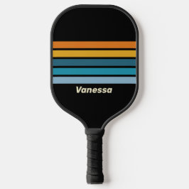 Black Rainbow Across Striping with Name Pickleball Schläger