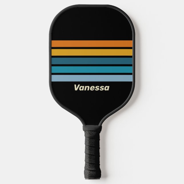 Black Rainbow Across Striping with Name Pickleball Schläger (Vorderseite)