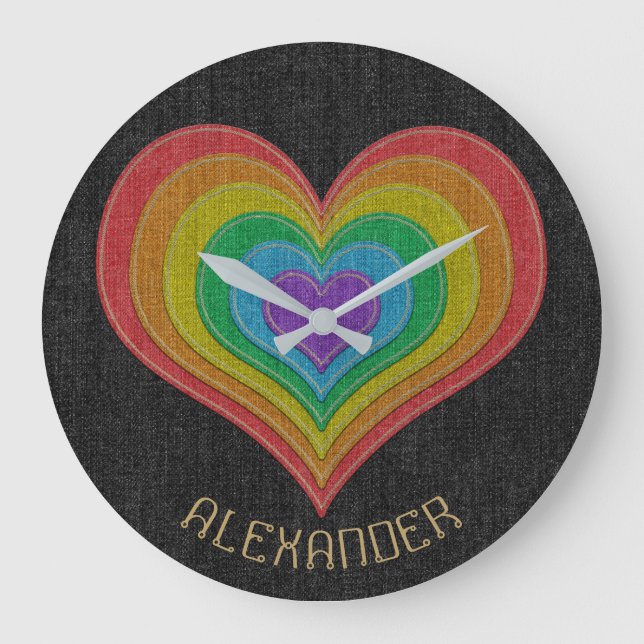 Black Rainbow Denim Jeans 6 Herznamen Maßgeschneid Große Wanduhr (Vorderseite)