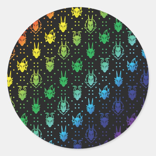 Black Rainbow Fantasy Dragon Dot Pattern Runder Aufkleber (Vorderseite)