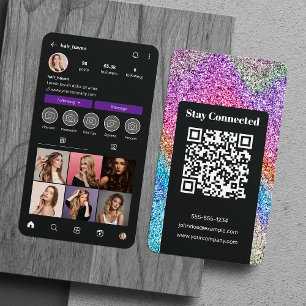 Black & Rainbow Glitter Instagram-Friseur Visitenkarte