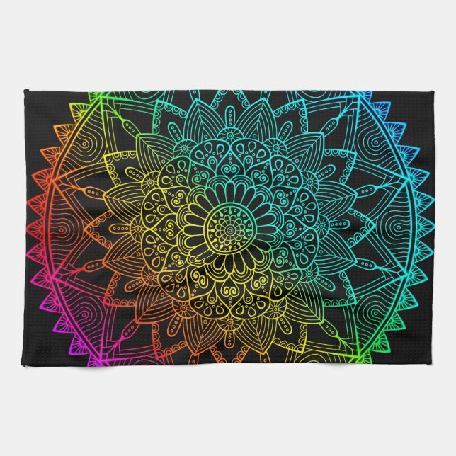 Black Rainbow Mandala Geschirrtuch (Horizontal)