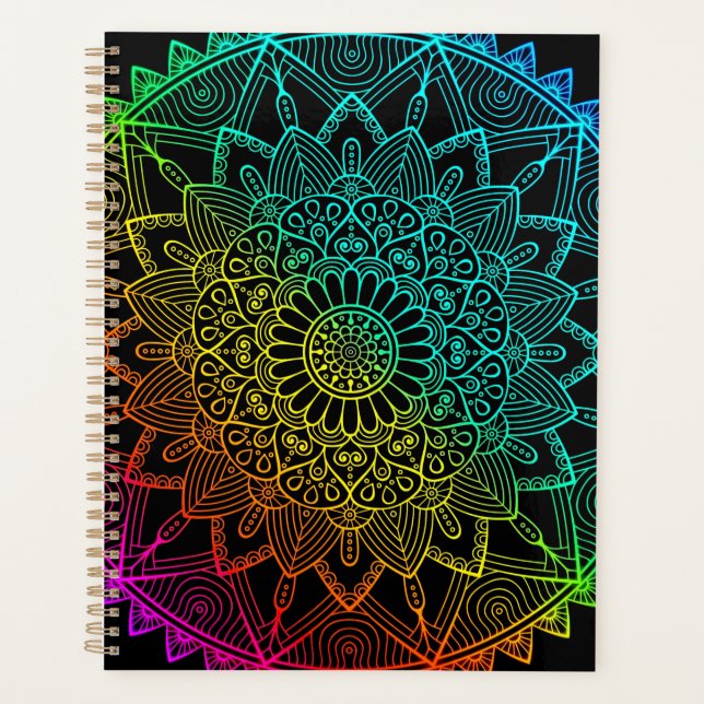 Black Rainbow Mandala Planer (Vorderseite)