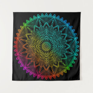 Black Rainbow Mandala Poster Wandteppich