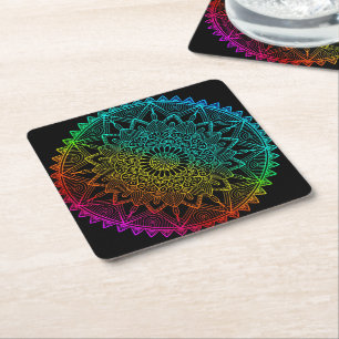 Black Rainbow Mandala Rechteckiger Pappuntersetzer