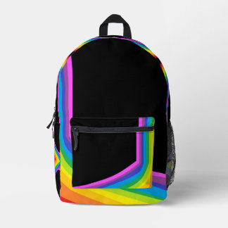 Black Rainbow Print Backpack Colorful Knapsack Bedruckter Rucksack