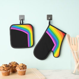 Black Rainbow Print Oven Mitt und Potholder Ofenhandschuh & Topflappen-Set