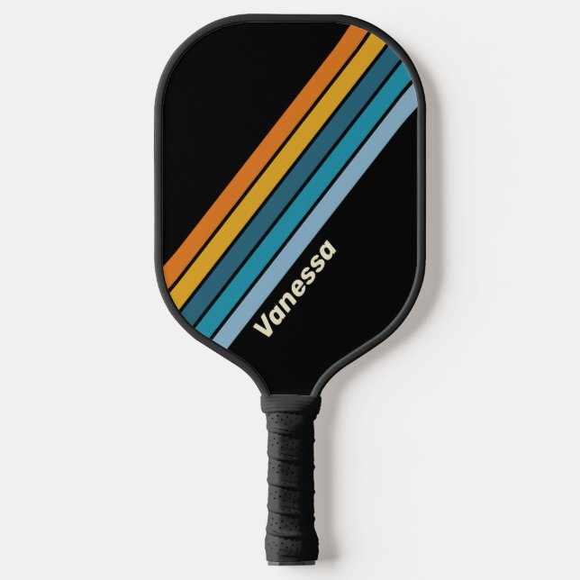 Black Rainbow Striped with Name Pickleball Schläger (Vorderseite)