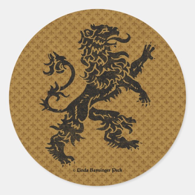 Black Rampant Lion und Lilie Runder Aufkleber (Vorderseite)