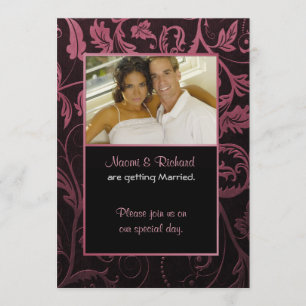 Black & Raspberry Damask Foto Einladung
