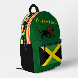Black Rasta Lion Jamaican Flag Design Bedruckter Rucksack
