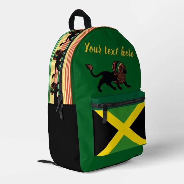 Black Rasta Lion Jamaican Flag Design Bedruckter Rucksack (Rückseitige Ecke links)