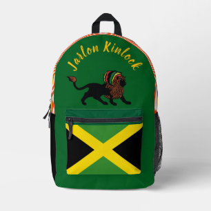 Black Rasta Lion Jamaican Flag Design Bedruckter Rucksack