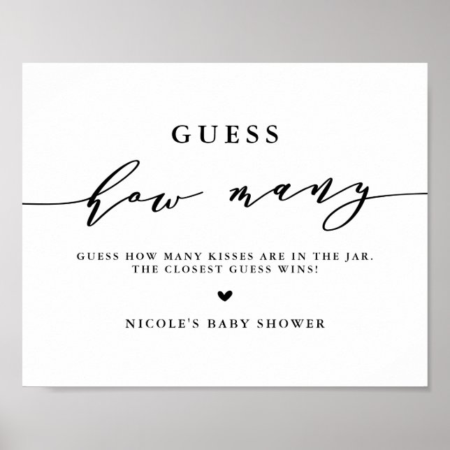 Black rät wie viele Kisses Script Baby Dusche Poster (Vorne)