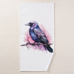Black Raven auf einem Zweig Badhandtuch Set