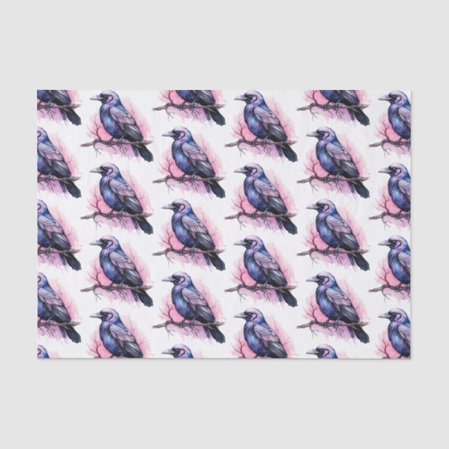 Black Raven auf einem Zweigbild Seidenpapier (Vorderseite)