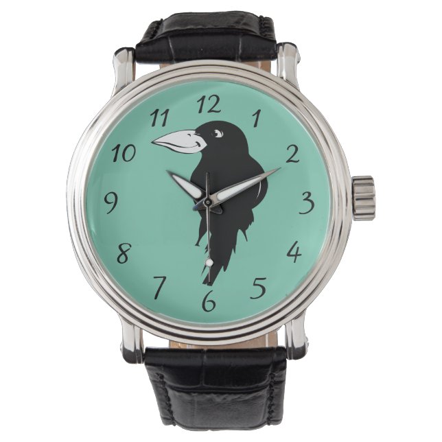 Black Raven Bird Illustration Armbanduhr (Vorderseite)