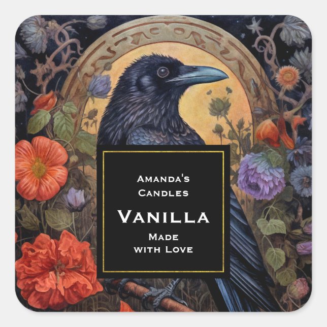 Black Raven Dark Gothic Candle Craft Quadratischer Aufkleber (Vorderseite)