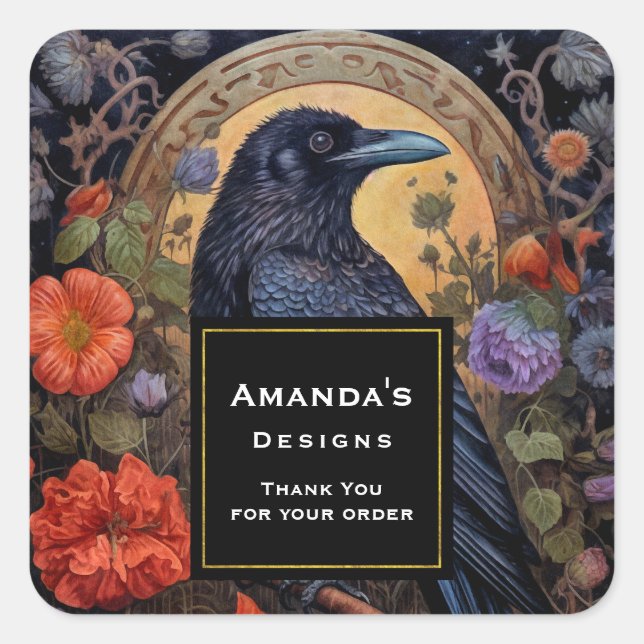 Black Raven Dark Gothic Danke Business Quadratischer Aufkleber (Vorderseite)