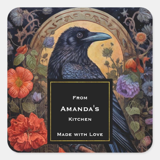 Black Raven Dark Gothic Kitchen Quadratischer Aufkleber (Vorderseite)