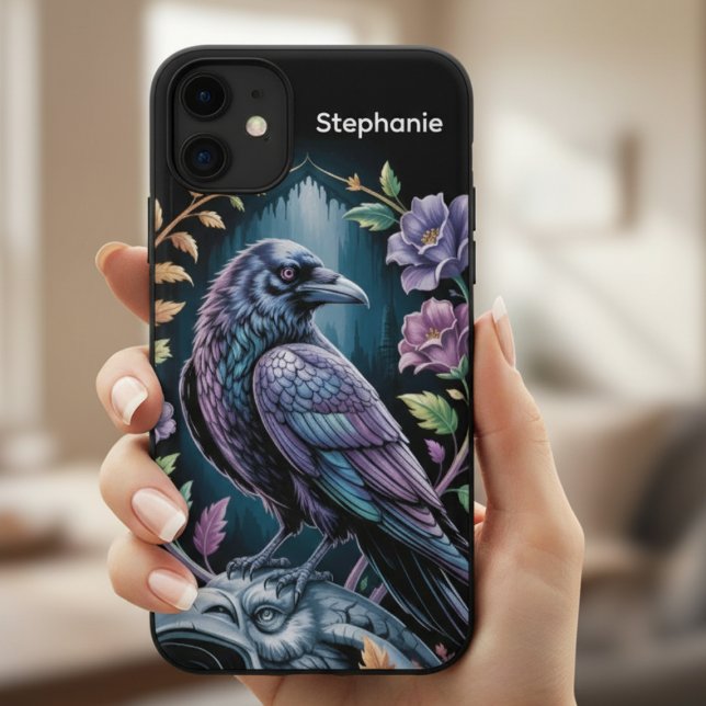 Black Raven Floral Case-Mate iPhone Hülle (Black raven gothic iphone case)