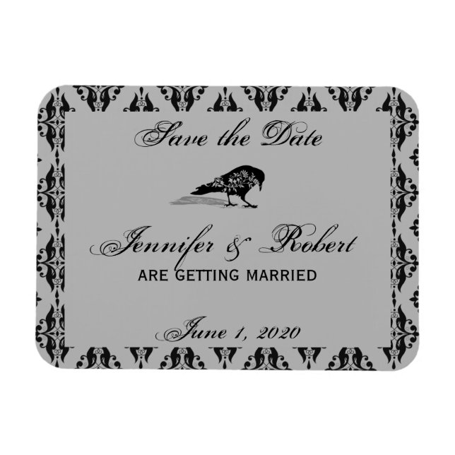 Black Raven Gothic Frame Save the Date Magnet (Horizontal)