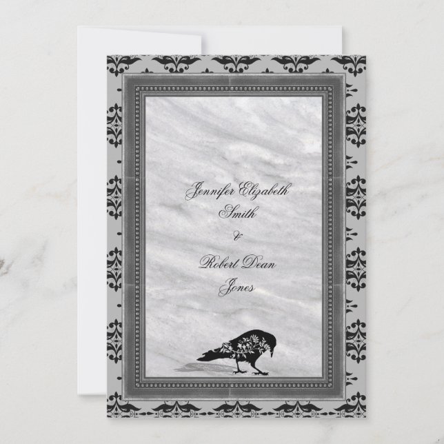 Black Raven Gothic Frame Wedding Einladung (Vorderseite)