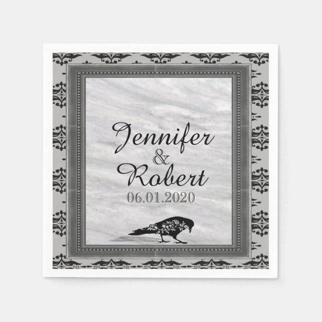 Black Raven Gothic Frame Wedding Napkin Serviette (Vorderseite)