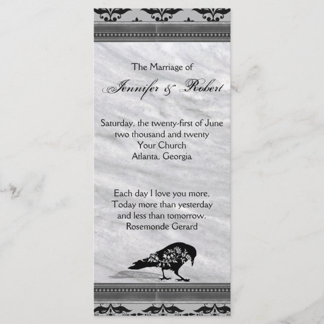 Black Raven Gothic Frame Wedding Programme (Devant)