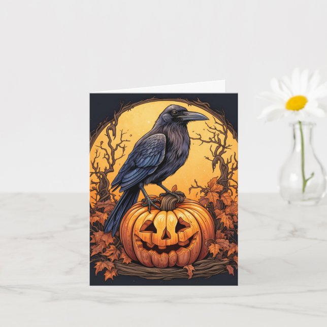Black Raven Happy Halloween Karte (Kleine Pflanze)