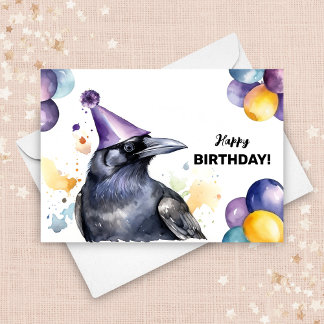 Black Raven mit Balloons und Party Hat Geburtstag Karte