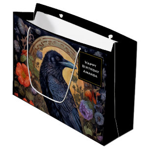 Black Raven mit Blume Gothic Design Geburtstag Große Geschenktüte