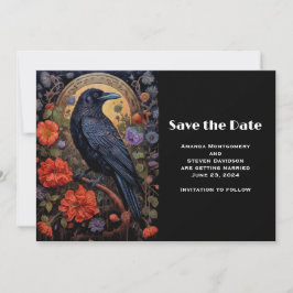 Black Raven mit Blume Gothic Design Hochzeit Save The Date