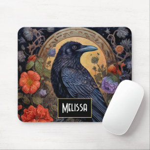 Black Raven mit Blume Gothic Design Mousepad
