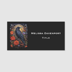 Black Raven mit Blume Gothic Design Namensschild