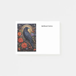 Black Raven mit Blume Gothic Design Post-it Klebezettel