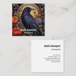 Black Raven mit Blume Gothic Design Quadratische Visitenkarte
