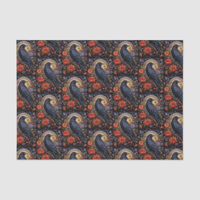 Black Raven mit Blume Gothic Design Seidenpapier (Vorderseite)