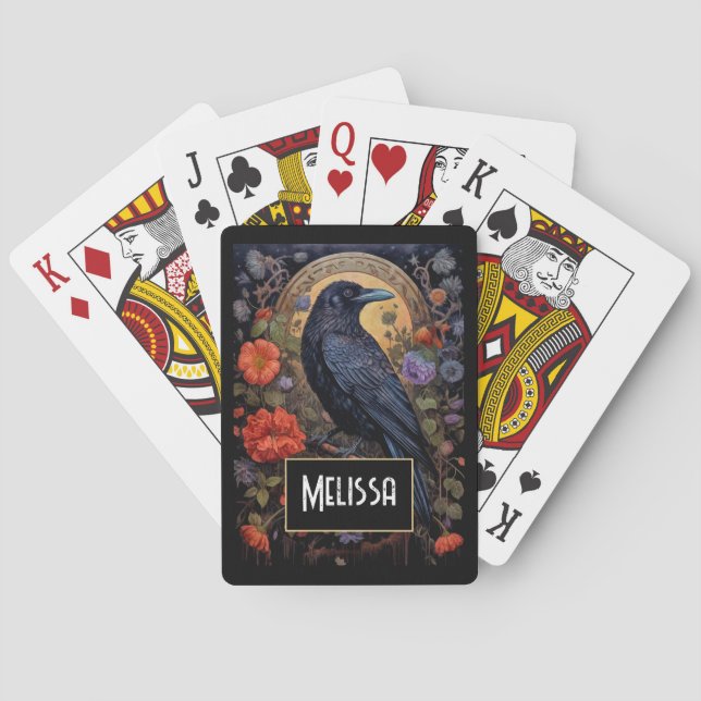Black Raven mit Blume Gothic Design Spielkarten (Rückseite)