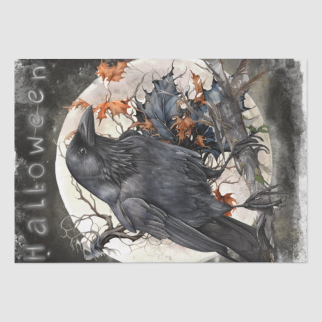 Black Raven Moon Dead Floral Halloween Seidenpapier (Vorderseite)