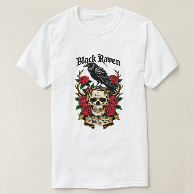 Black Raven Mysterious Gothic T - Shirt (Design vorne)