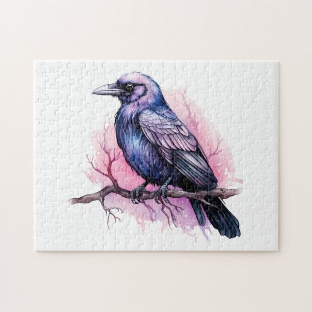 Black Raven on a Branch Illustration (Horizontal)