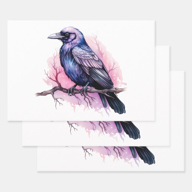 Black Raven on a Branch Illustration Geschenkpapier Set (Set)